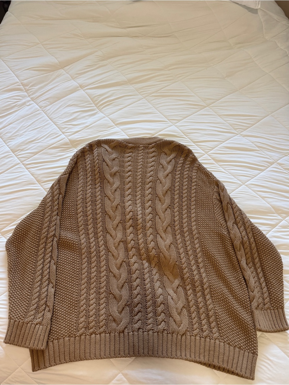 Quince 100% Organic Cotton Oversized Cable Knit Cardigan Brown L - Picture 2 of 5